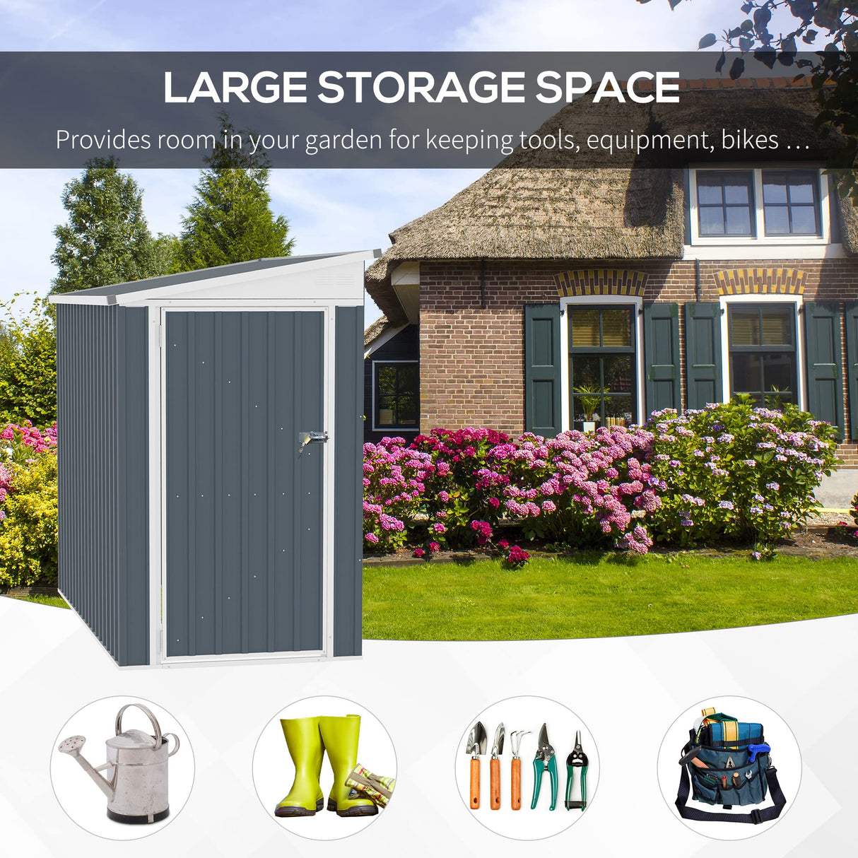 Outsunny 4' x 8' Metal Outdoor Storage Shed, Lean to Storage Shed, Garden Tool Storage House with Lockable Door and 2 Air Vents for Backyard, Patio, Lawn, Dark Gray Outsunny