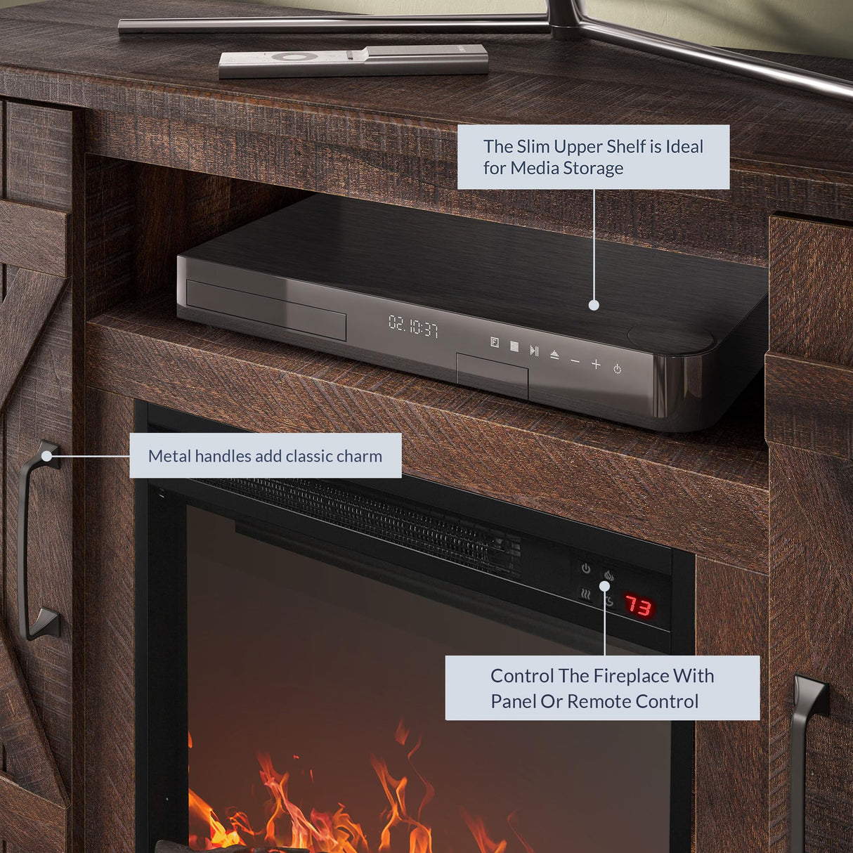 BELLEZE 47" TV Stand with 18" Electric Fireplace Heater & Media Entertainment Center Console Table for TV up to 50" with Open Storage Shelves & Cabinets - Veropeso (Espresso) BELLEZE