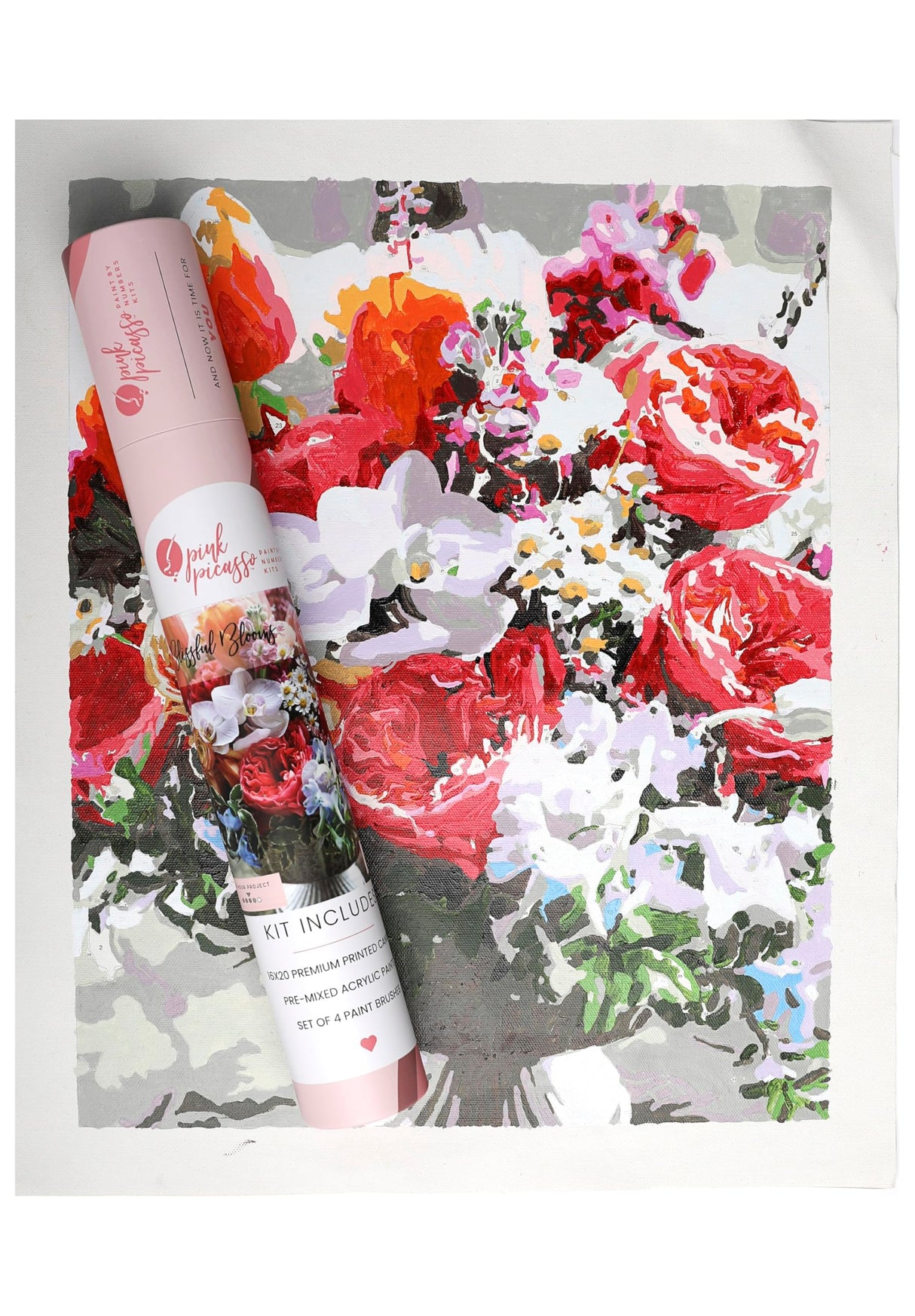 Pink Picasso Botanical Floral Paint by Number Kit for Adults & Teens | DIY Canvas 16x20 Acrylic Painting Kit Sets, Color by Numbers, Drawing, Arts & Crafts, As Seen On Shark Tank (Blissful Blooms) Pink Picasso