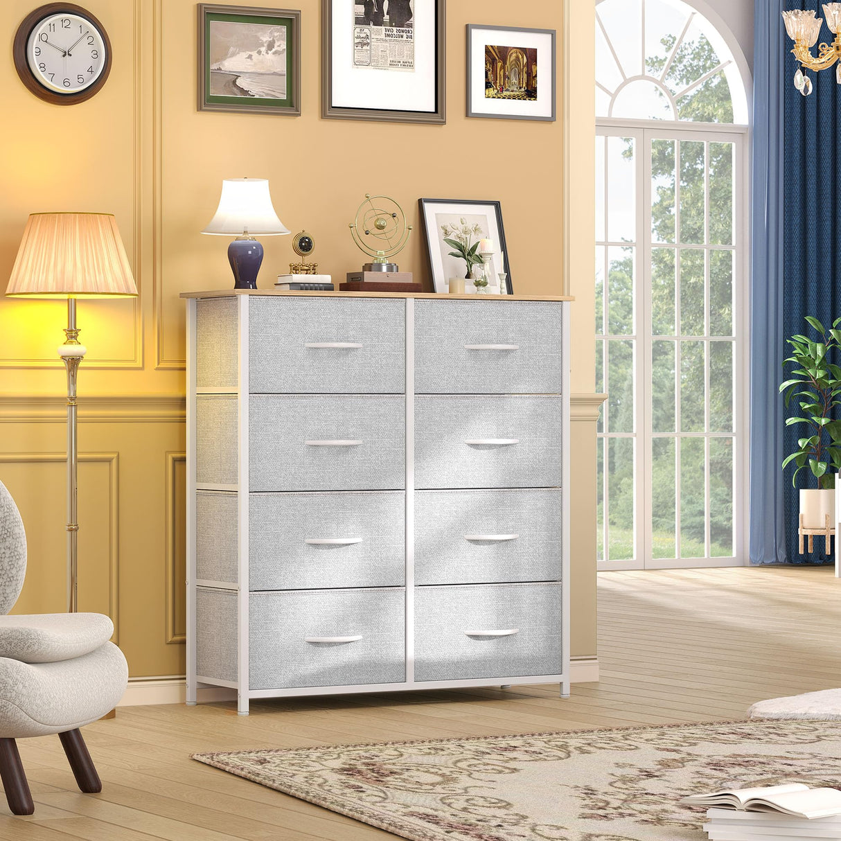 DWVO Fabric Dresser for Room, Tall Storage 8 Drawers, Black Dresser & Chest of Drawers, Storage Drawer Organizer for Closet, Living Room DWVO