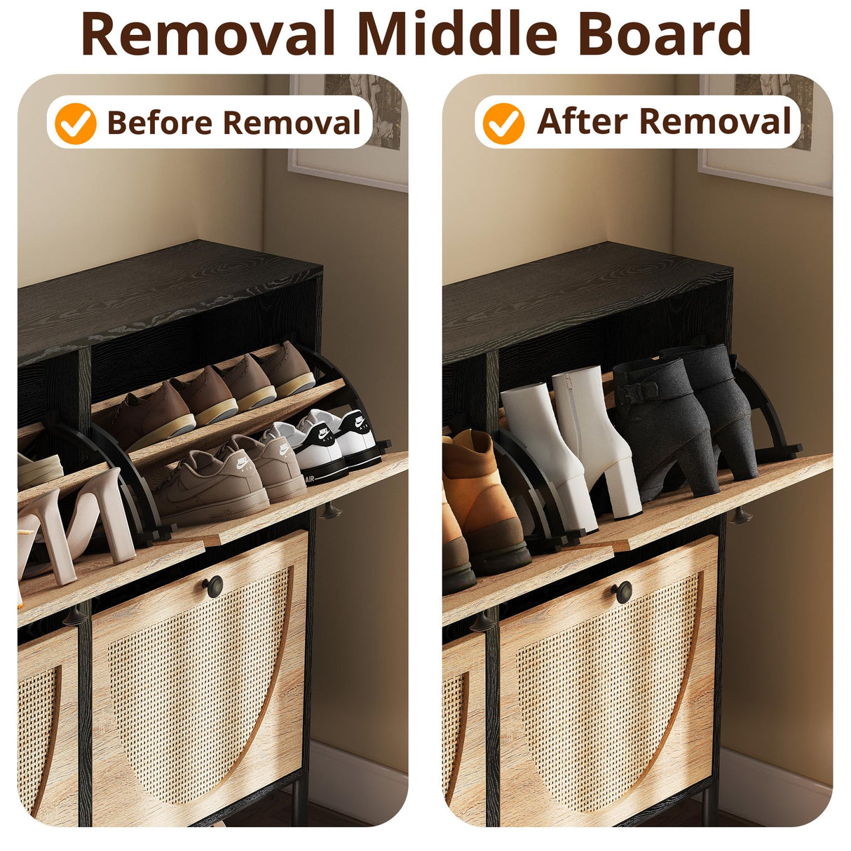 IRONCK Rattan Shoe Cabinet Storage with 4 Flip Drawers, Freestanding Shoe Storage Organizer Cabinet for Entryway, Narrow Shoe Rack Cabinet, Black IRONCK