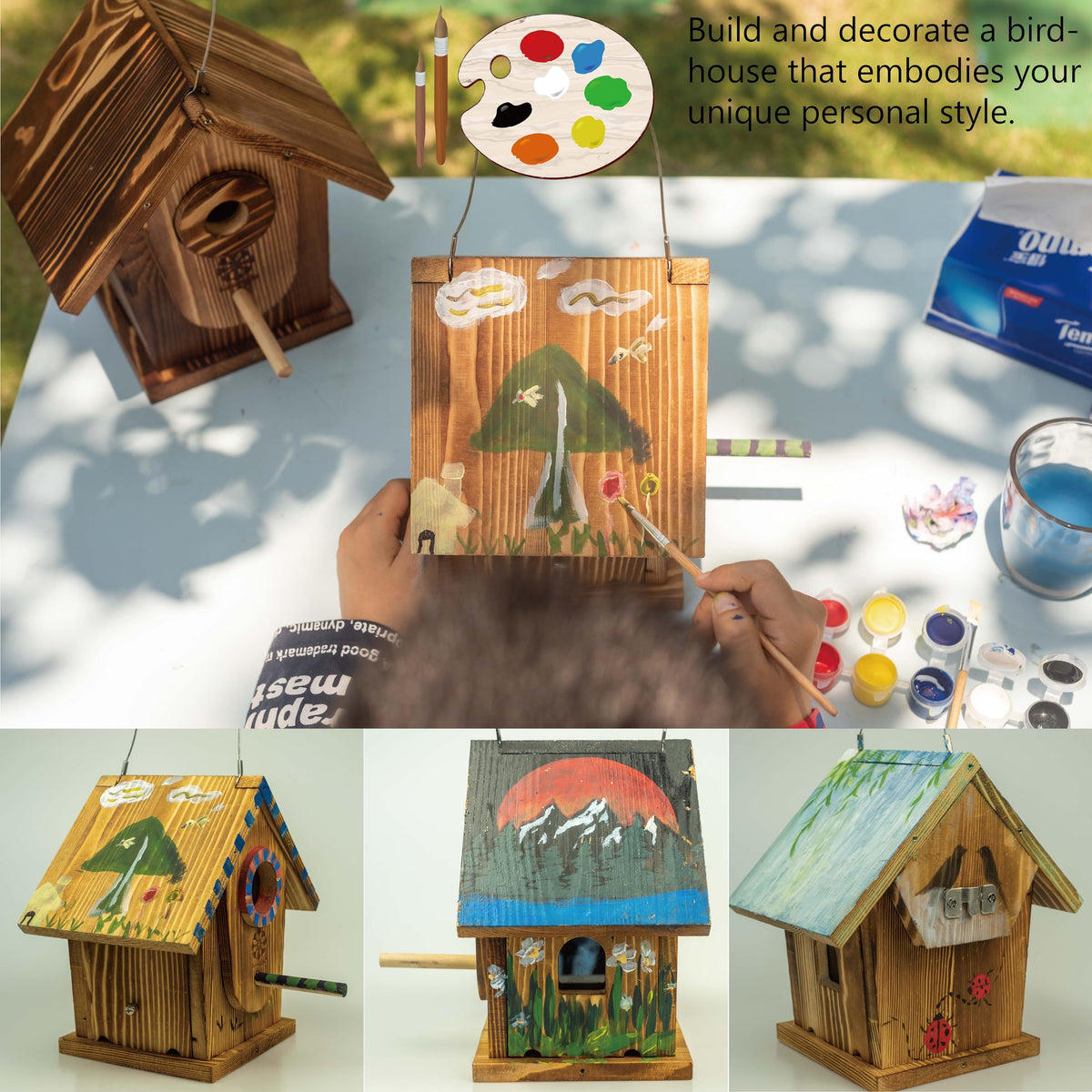 Bird Houses for Outside,DIY Kit for Adults & Kids,Solid Mortise & Tenon Structure,Carbonized for Durability and Aesthetic Appeal,Easy to Clearance,Paint Kit Included Koangle