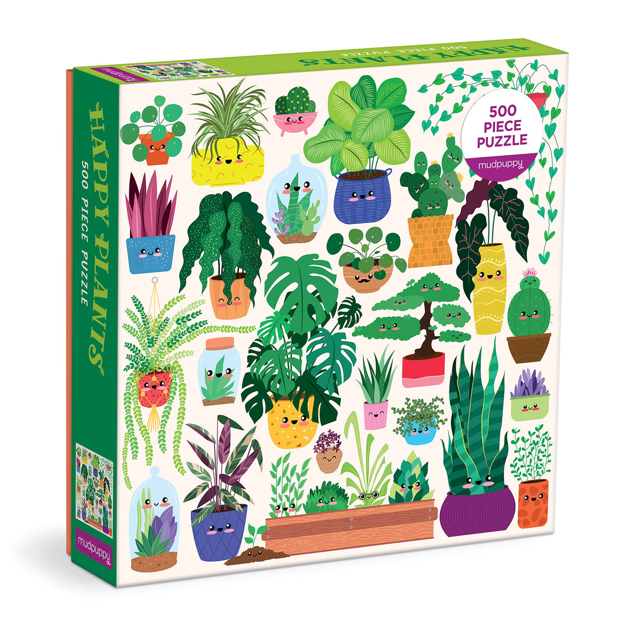 Mudpuppy Happy Plants – 500 Piece Family Puzzle with Fun and Adorable Illustrations of Succulents and Flowers for Children Ages 8 and Up Mudpuppy