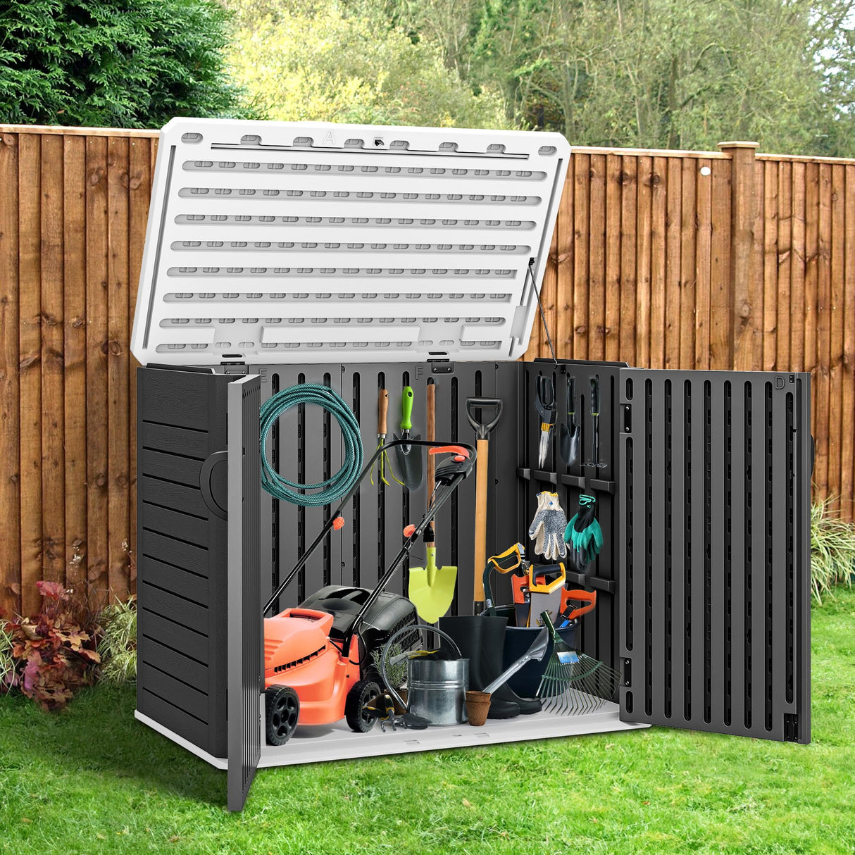 YITAHOME Outdoor Resin Storage Sheds, 39 in Height Lockable Waterproof Horizontal Shed w/o Shelf,Easy to Assemble Shed Storage for Garden Tools, Dark Gray YITAHOME
