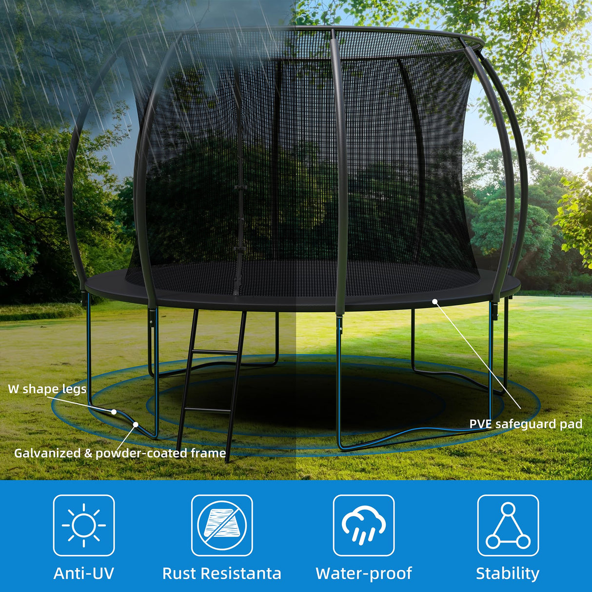 ALTLER Trampoline 12FT 14FT Enclosure Net Outdoor Jump for Kids and Adults Round ASTM Approved Heavy-Duty Bounce Mat with Enhanced Weight Capacity ALTLER