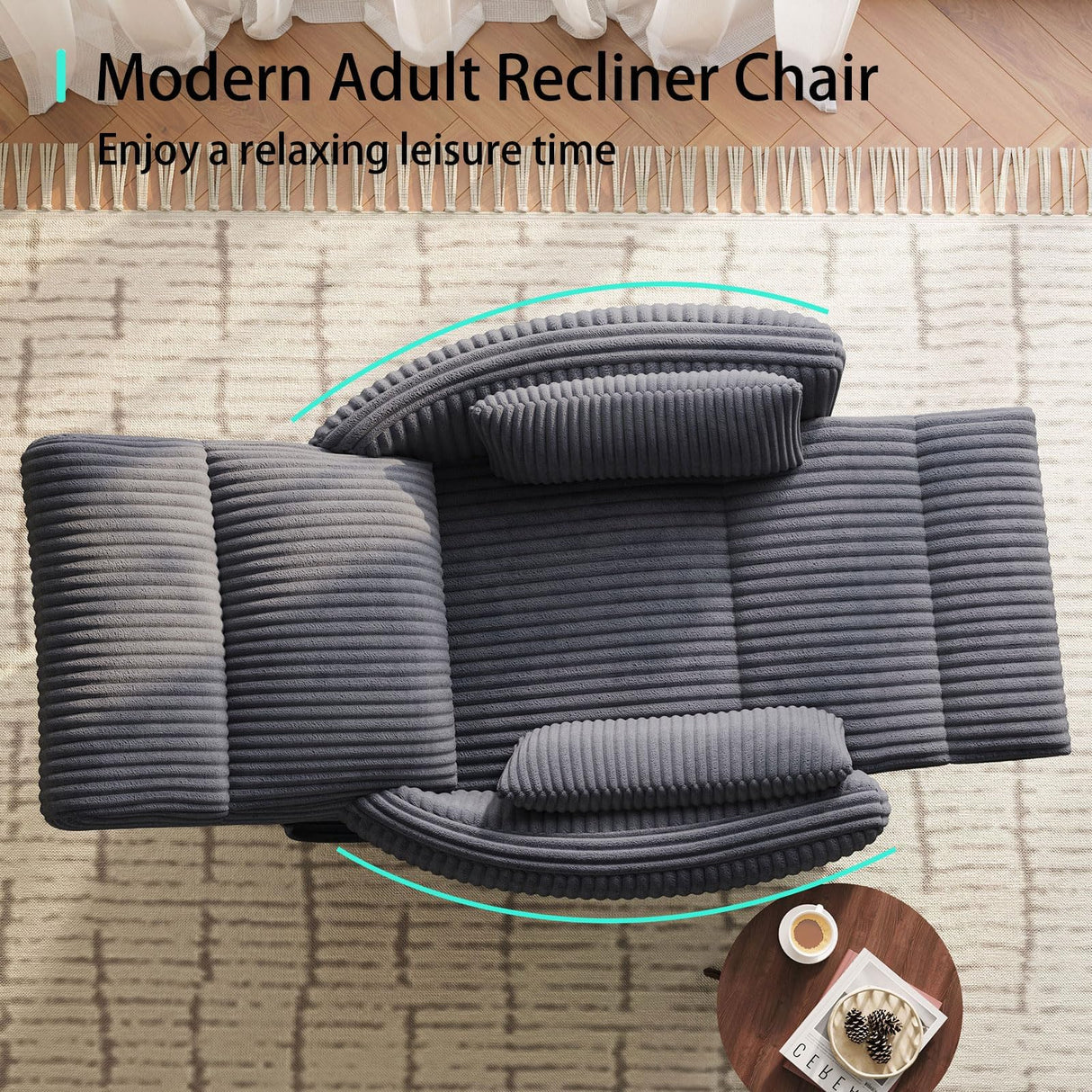 LINSY 360 Swivel Nursery Recliner - Corduroy Glider Rocking Chair with 2 Pillows, Comfy High Back Adult Recliner for Small Spaces, Nursery Bedroom Living Room Reclining Chairs, Grey LINSY