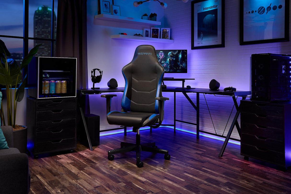 RESPAWN 110 Gaming Chair - Gamer Chair PC Computer Chair, Ergonomic Gaming Chairs, Office Chair with Integrated Headrest, Gaming Chair for Adults 135 Degree Recline with Angle Lock - Blue RESPAWN