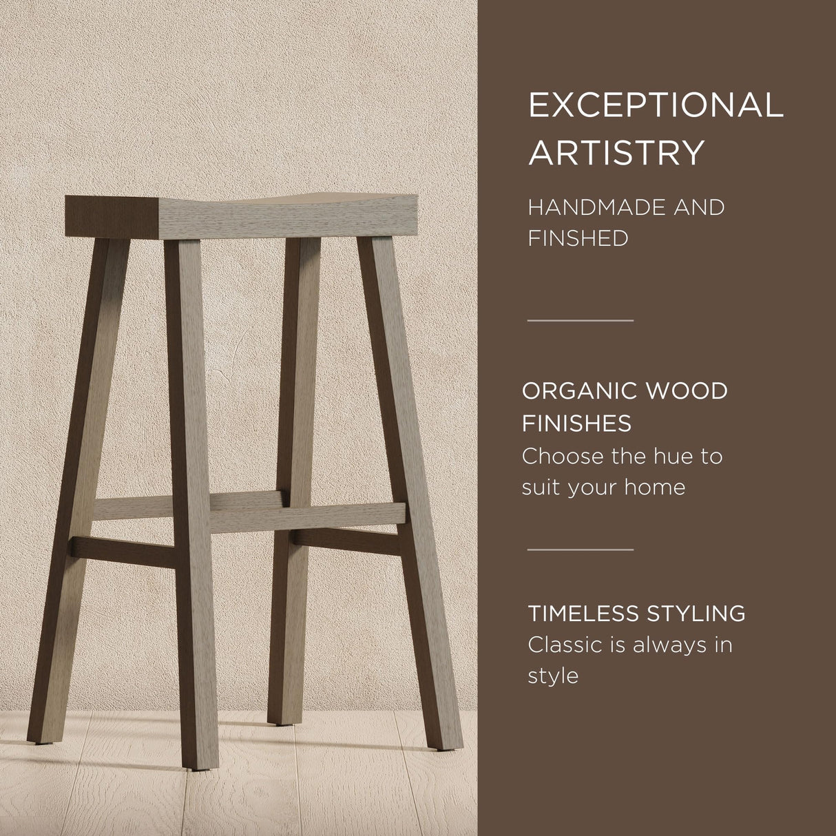 Maven Lane Kitchen Bar Stool, Modern Farmhouse Wood Barstool, Kitchen Island Chairs, Pub Bar Height Stools for Kitchen, Wide Comfortable Seat Backless Bar Stools, Vincent 31 Inch, Antiqued Grey Maven Lane