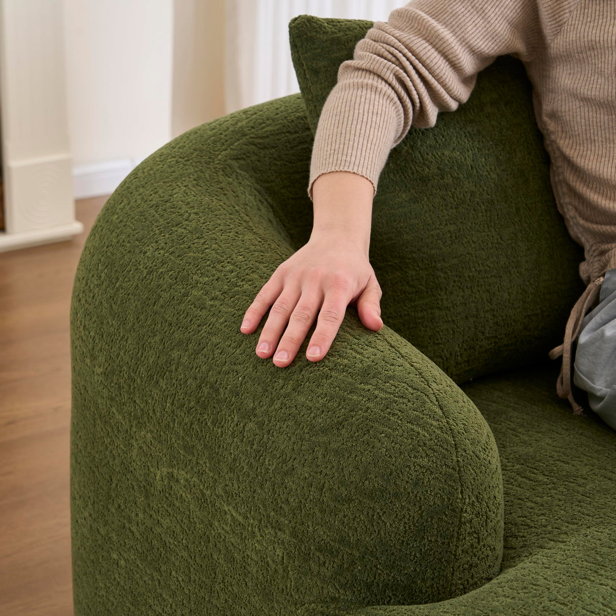 99" Oversized Curved Sectional Sofa with Chaise, Modern L-Shaped Chenille Cloud Couch, Extra Wide Deep Seat 4-Seater Couch with Pillows for Living Room, Apartment, or Home Theater, Green TTK