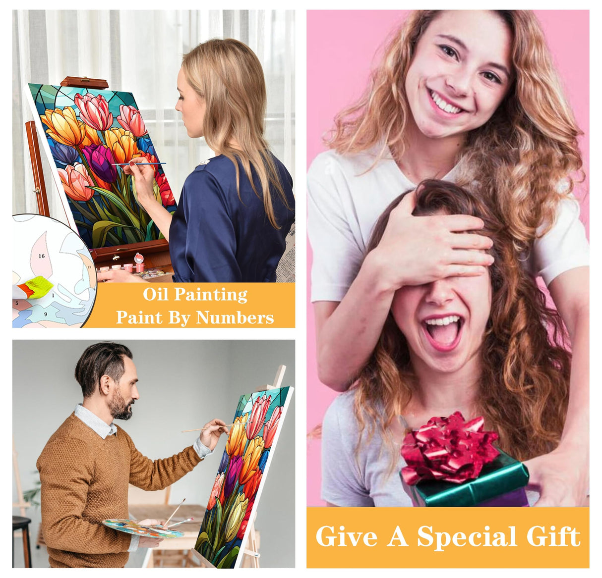 Mowana Paint by Numbers Kit for Adults Beginners, Stained Glass Tulips Paint by Number Kits on Canvas with Frame and Easel for Gift and Home Wall Decor (8 * 12 Inch) Mowana