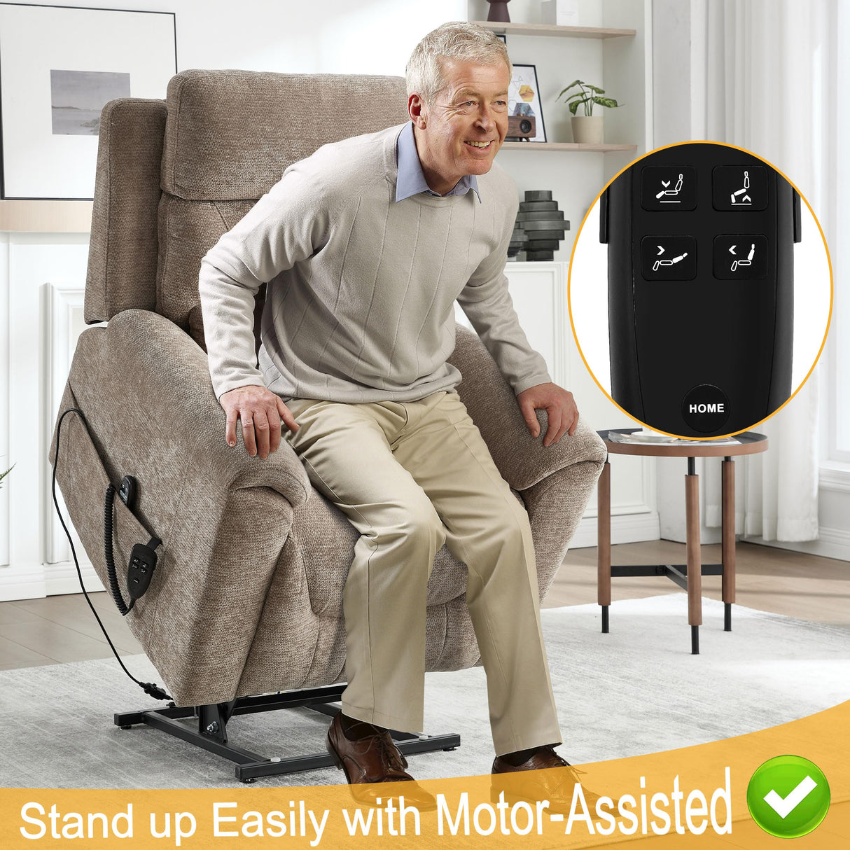 Trustyue Dual Motor Power Lift Recliner Chair with Lay Flat, Full-Body Vibration & Lumbar Heating - Lift Assist Chair for Elderly, Electric Recliner with Massage and Heat, Easy Assembly Khaki Trustyue