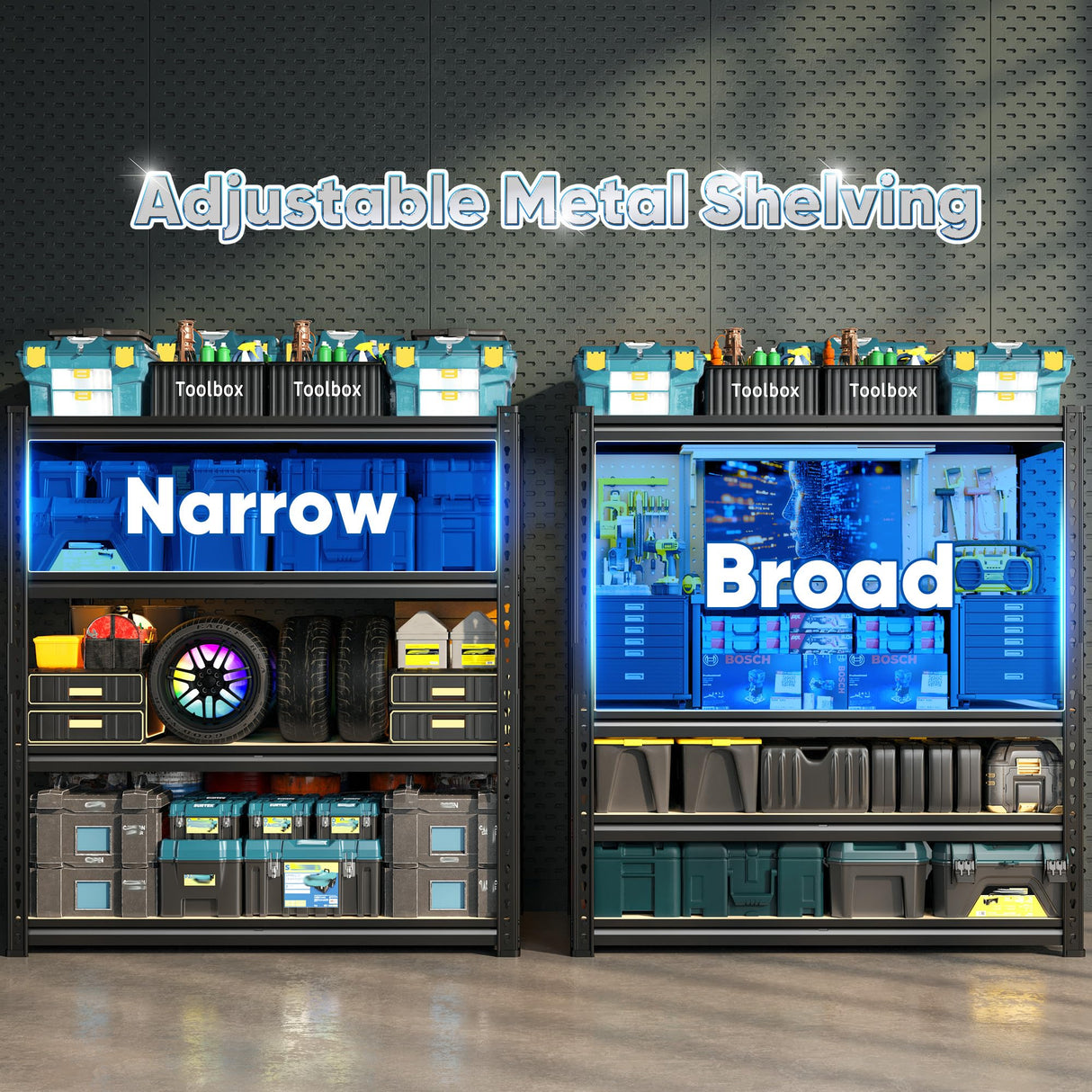 DurayLoly 40" W Garage Shelving, 4 Tier Storage Shelves Load 2000 lbs, Adjustable Garage Shelves, Metal Shelving Unit for Warehouse, Basement, Pantry, 40" Wx 16" D x 60" H, Black DurayLoly