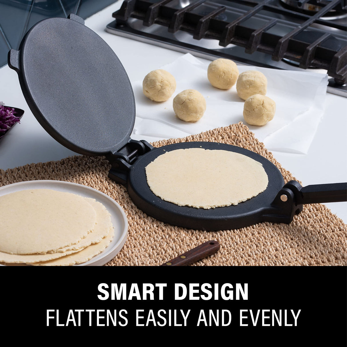 Bellemain Corn Tortilla Press 8-Inch - Pre-Seasoned Cast Iron Press for Tortillas Bellemain