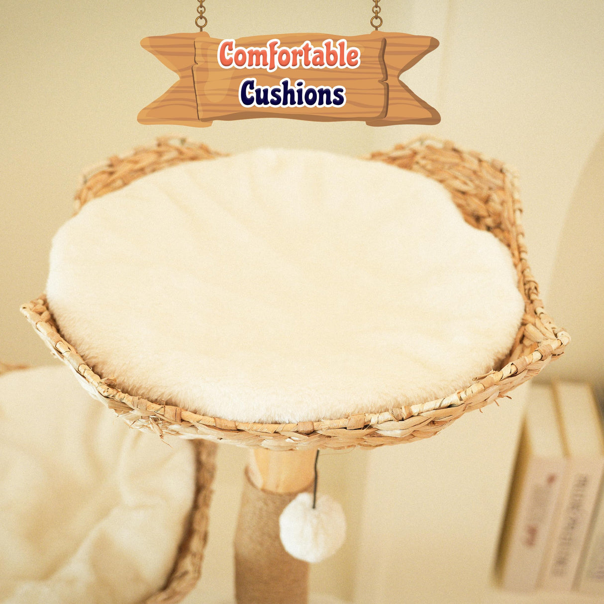 KONELCARE Natural Wood Cat Tree- Modern Cat Tower for Large Cat, 2 Baskets KONELCARE