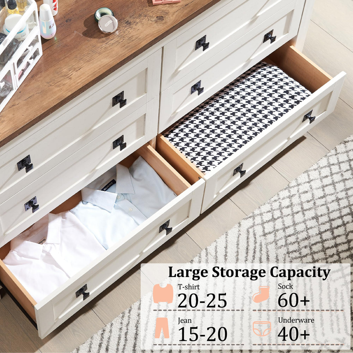 RedLemon 6 Drawer Dresser for Bedroom, Farmhouse 54 Inch Wide Rustic Wood Dresser TV Stand, Dresser Chest of Drawers for Closet, Living Room, Hallway, Antique White RedLemon