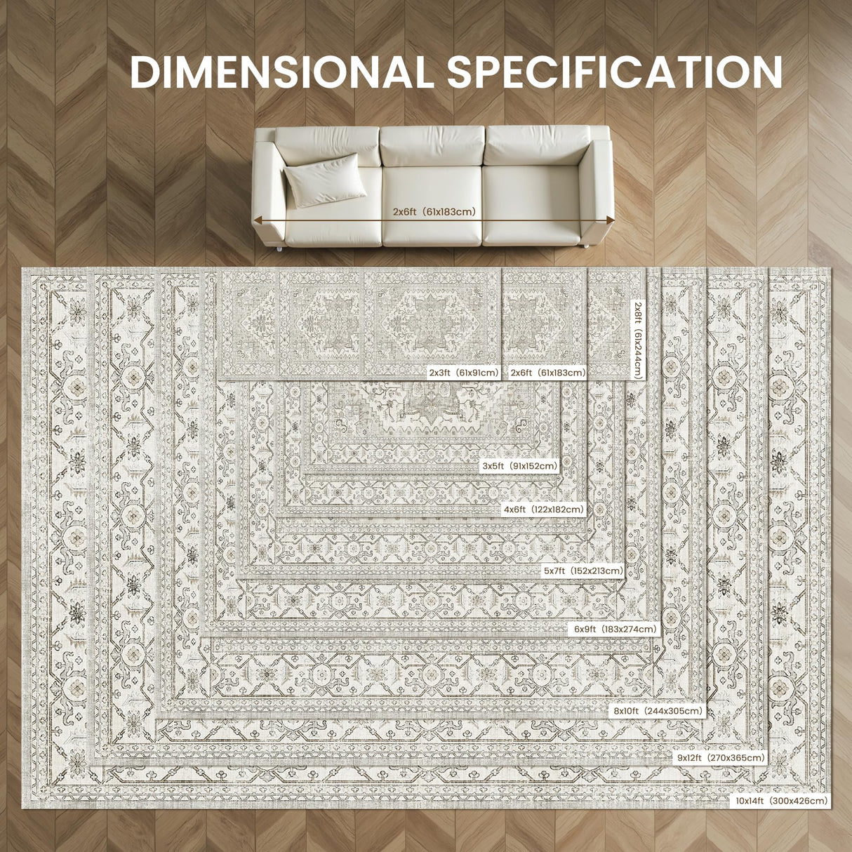 Area Rugs for Living Rooms - 6x9, Boho Non-Slip Low Pile Carpet Machine Washable Rugs for Bedroom, Farmhouse, Office, Dining Room (Beige) befbee