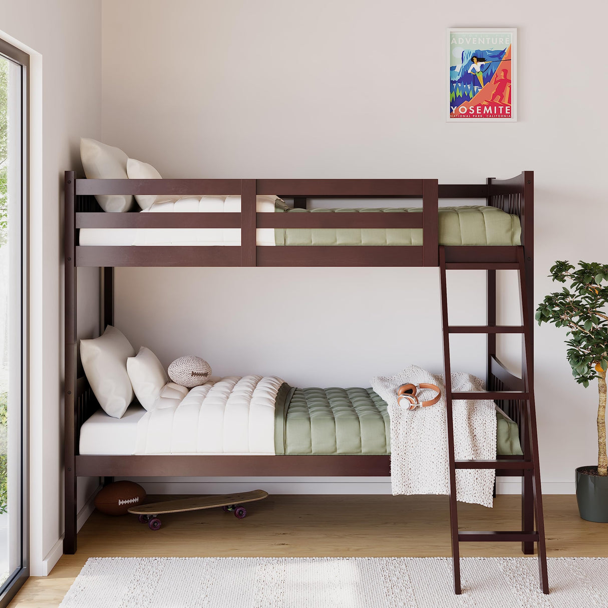 Storkcraft Caribou Bunk Bed Twin Over Twin Bunk Bed (Espresso) - GREENGUARD Gold Certified, Twin Bunk Beds for Kids, Converts to 2 Individual Twin Beds, Bunk Beds for Kids Storkcraft