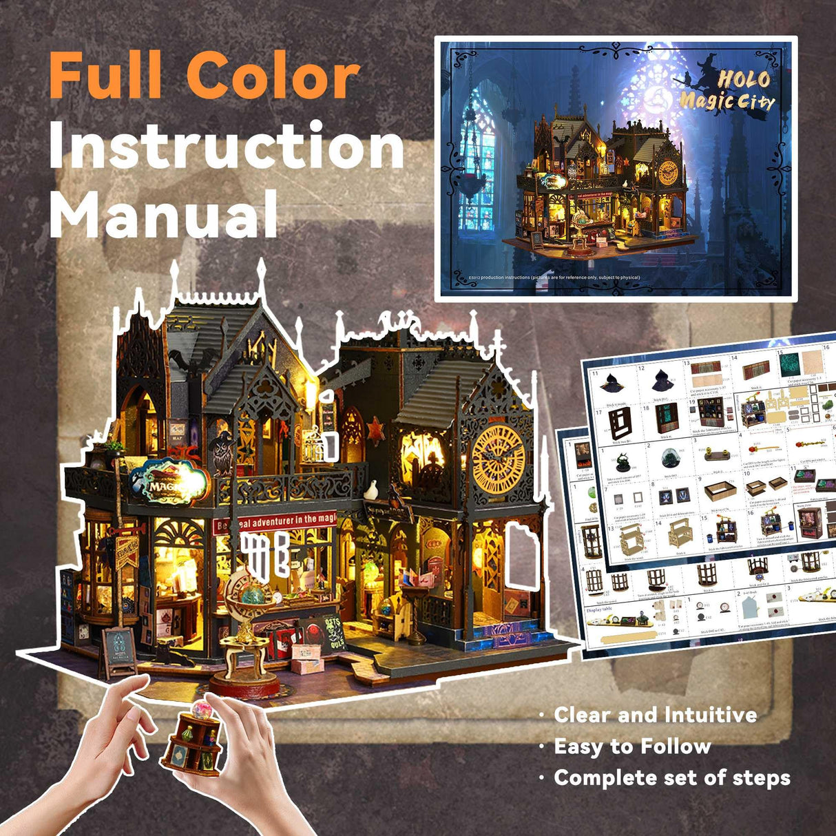 Flever Dollhouse Miniature DIY House Kit Creative Room with Furniture for Romantic Artwork Gift (Holo Magic City) Flever