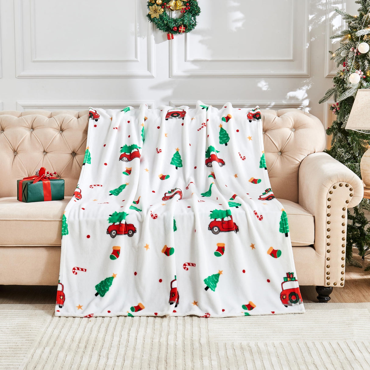 Edenleaf Christmas Blanket Soft Cozy White Throws with Holiday Themed Print, Christmas Throw Blankets for Couch Bed Decoration, Fuzzy Warm Winter 50"x60" (White) Edenleaf