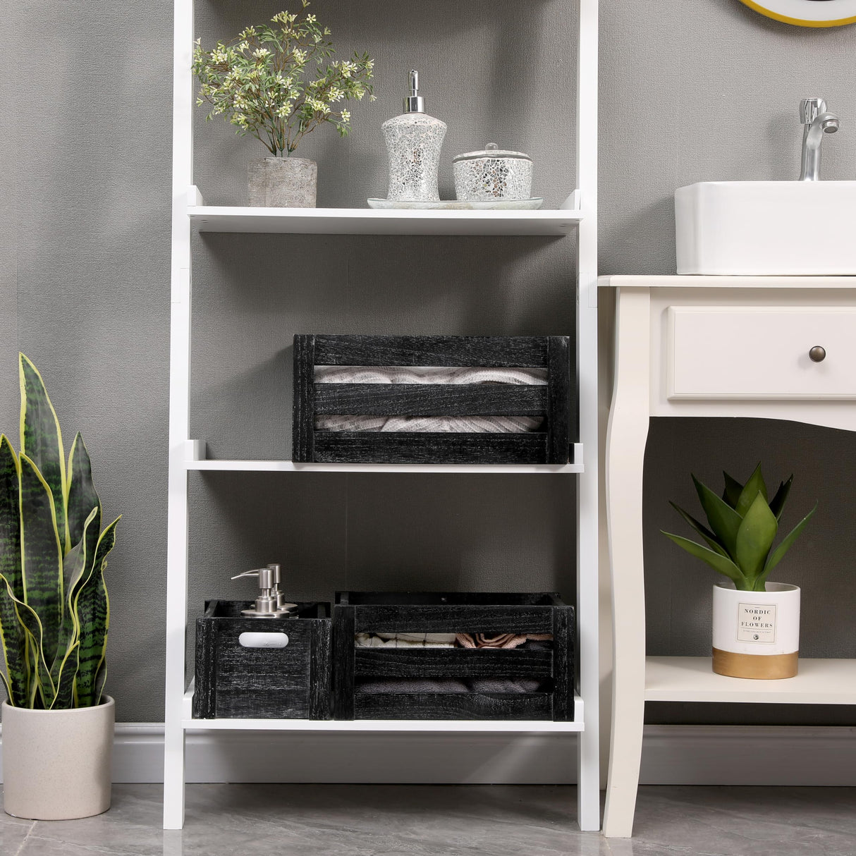 Large Classic Black Wooden Crates For Dispaly,Set Of 3 Wood Crates With Handles,Rustic Handmade Wood Boxes For Storage Or Display,Solid Wood Decrative Boxes (Classic Black) Bisaten