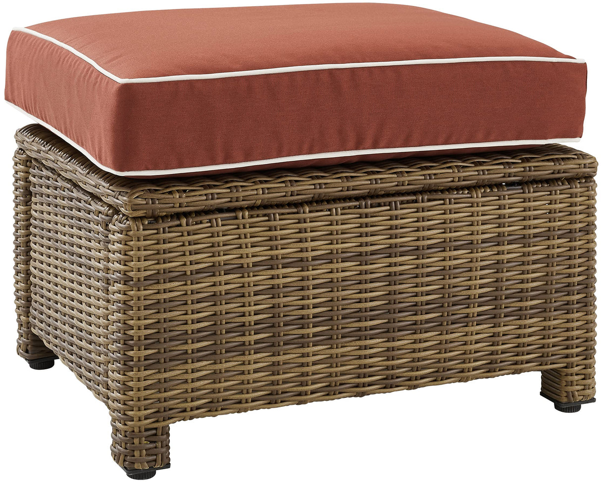 Crosley Furniture Bradenton Wicker Outdoor Ottoman Foot Rest for Patio, Deck, Porch, Brown with Sangria Cushions Crosley Furniture