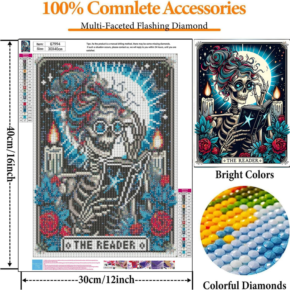 Skull Diamond Painting Kits for Adults- Skull Diamond Art Kits for Adults, Gem Painting Kit for Adult for Gift and Home Wall Decor 12x16 Inch Gemozaic