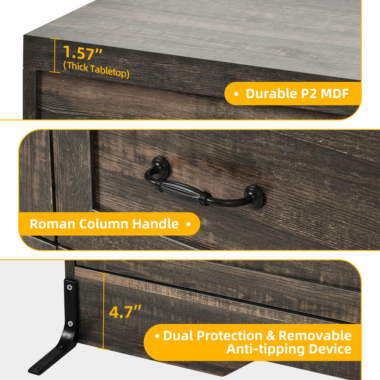 DWVO Farmhouse 6 Drawer Dresser for Bedroom, 60 Inch Large Modern Dresser TV Stand with Drawers & Bar Handles, Storage Dressers with Power Outlets, Rustic Wood Chest of Drawers, Rustic Oak DWVO