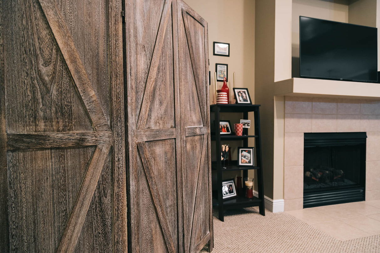Premium Home 6-Panel Room Divider – Rustic Brown Barn Door, K Pattern Folding Privacy Screen, Partition Wall Premium Home Decor