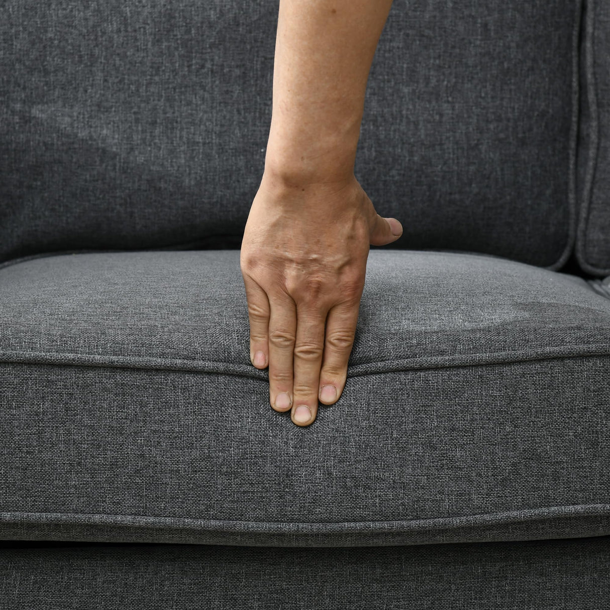 HOMCOM 61" Loveseat Sofa, Mid Century Modern 2 Seater Small Couch with Nailhead Trim, Rolled Arm, Fabric Upholstered Love Seat for Living Room and Bedroom, Charcoal Gray HOMCOM