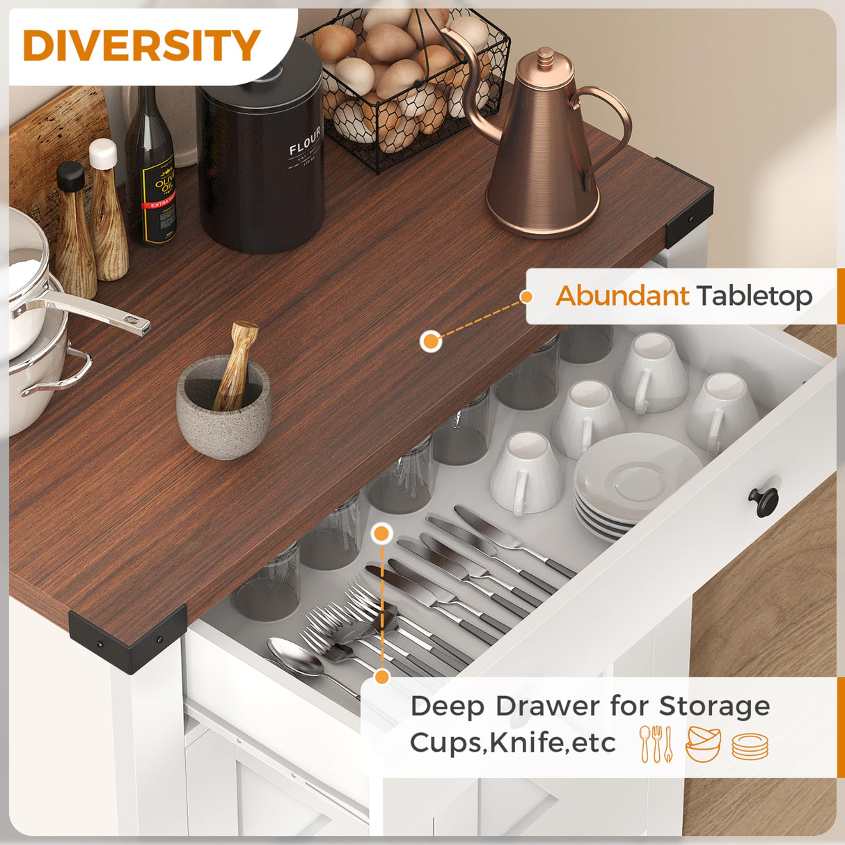 SPERTIKC Coffee Bar Cabinet, Farmhouse Sideboard Buffet Cabinet with Storage, White Kitchen Storage Cabinets with Large Drawer,2 Doors, Adjustable Shelves for Dining Room,Living Room SPERTIKC