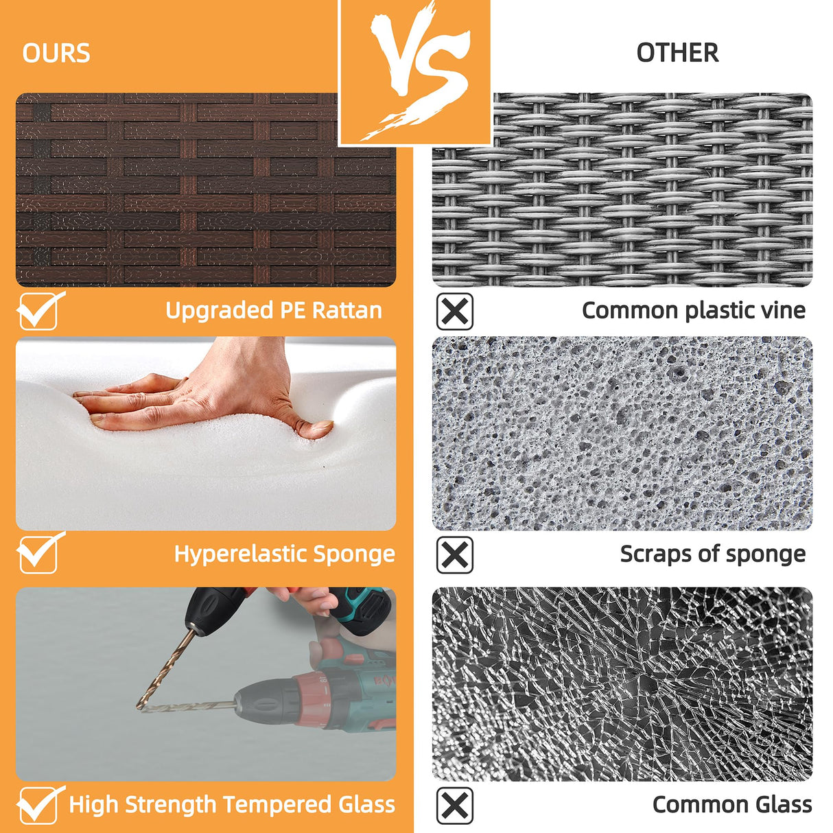 Shintenchi Outdoor Patio Furniture Sets, Wicker Patio sectional Sets 3-Piece, All Weather Wicker Rattan Patio Seating Sofas with Glass Coffee Table and Cushion (Beige) Shintenchi