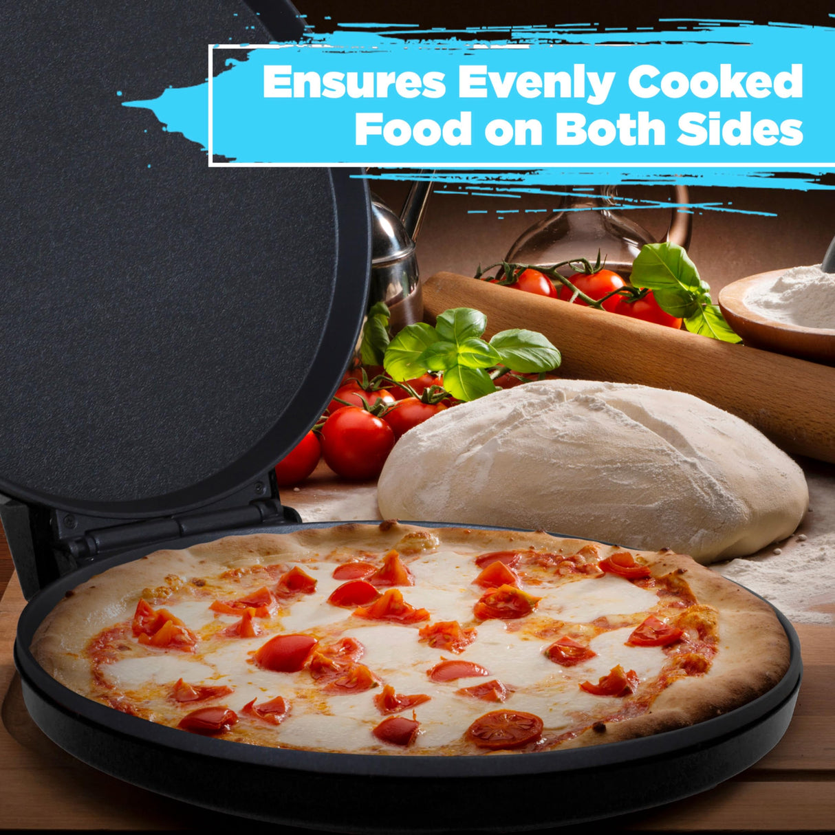Courant Pizza Maker 12 inch Pizzas Machine, Newly improved Cool-touch Handle Non-Stick plates Pizza oven & Calzone Maker, Electric Countertop Oven for Home or School, 12” Indoor Grill/Griddle, Black Courant