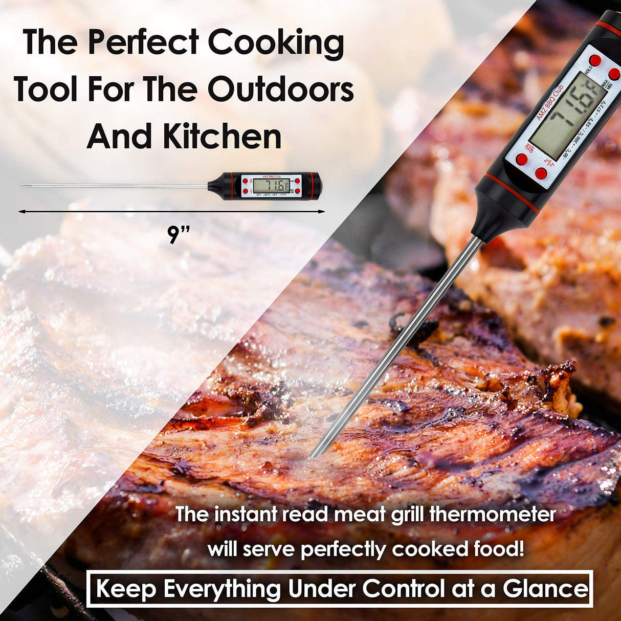 AMZ BBQ CLUB - Meat Claws Bbq Grill Accessories Set - 2 Silicone Gloves, Claws For Pulled Pork, BBQ Thermometer - Perfect Smoker Accessories Grilling Tools Gift Set For (Orange Glove-Thermometer-Claw) AMZ BBQ CLUB