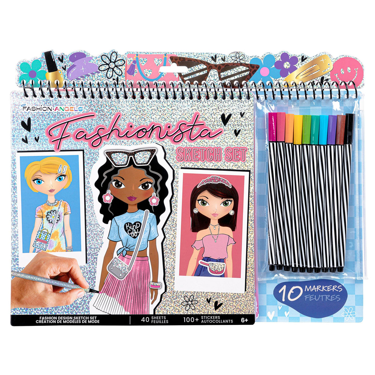Fashion Angels Fashionista Sketch Set, Includes Sketch Pad with Stencils & Stickers, Fashion Design Sketch Book for Girls, Ideal Drawing Kit for Kids Fashion Angels