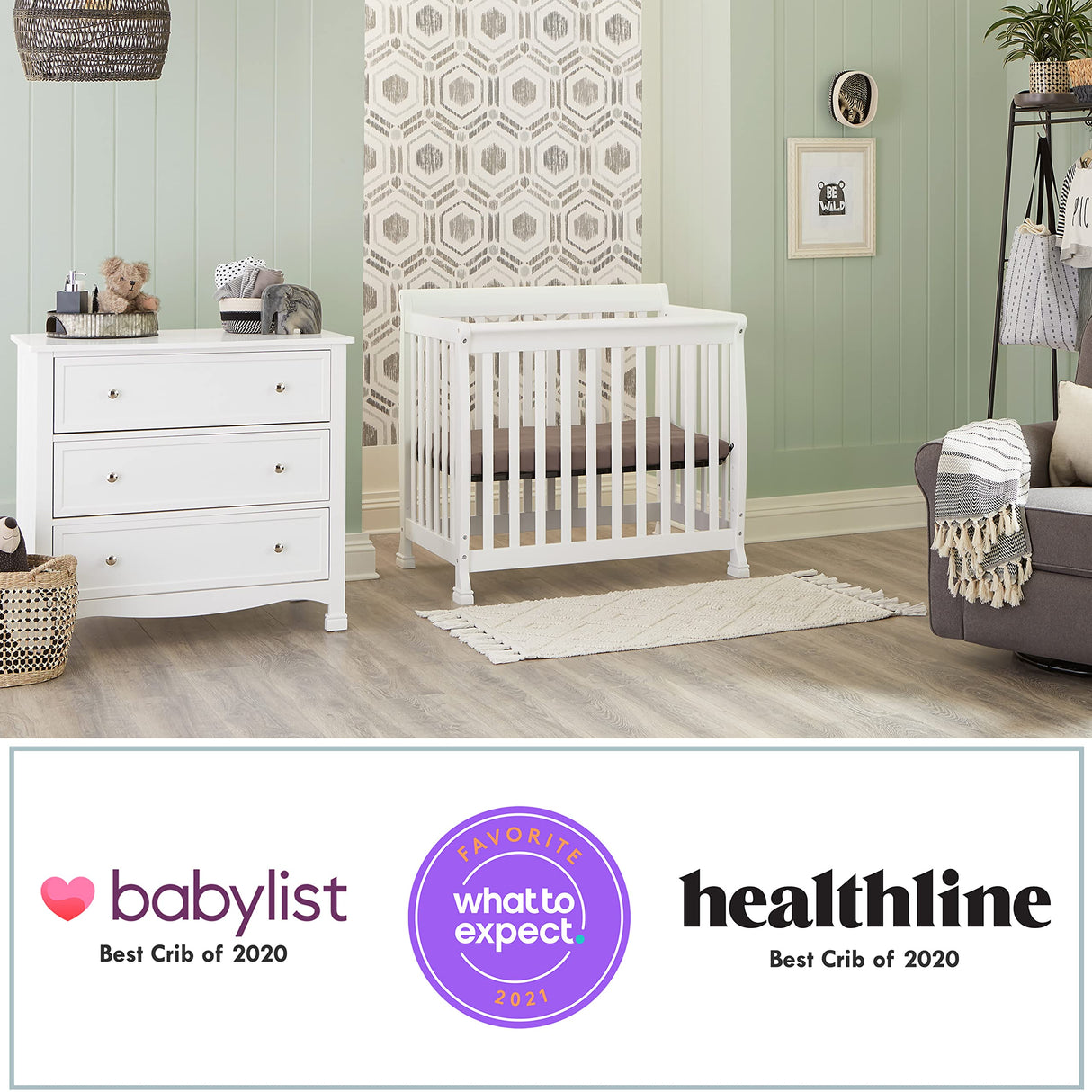 DaVinci Kalani 4-in-1 Convertible Mini Crib in White | Greenguard Gold Certified DaVinci