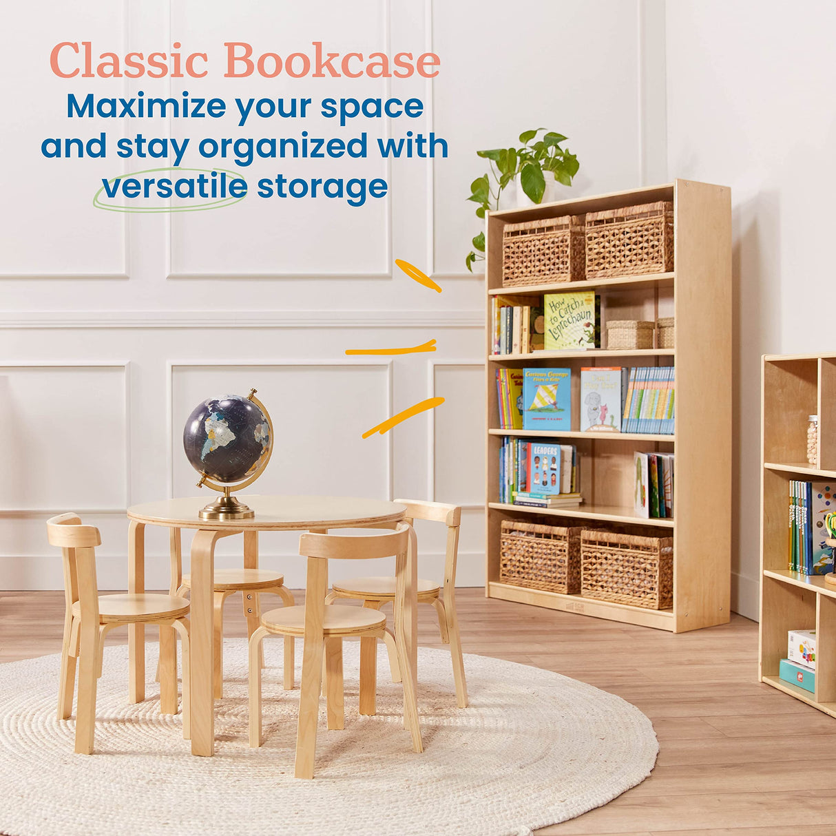 ECR4Kids Classic Bookcase, 60in, Adjustable Bookshelf, Natural ECR4Kids