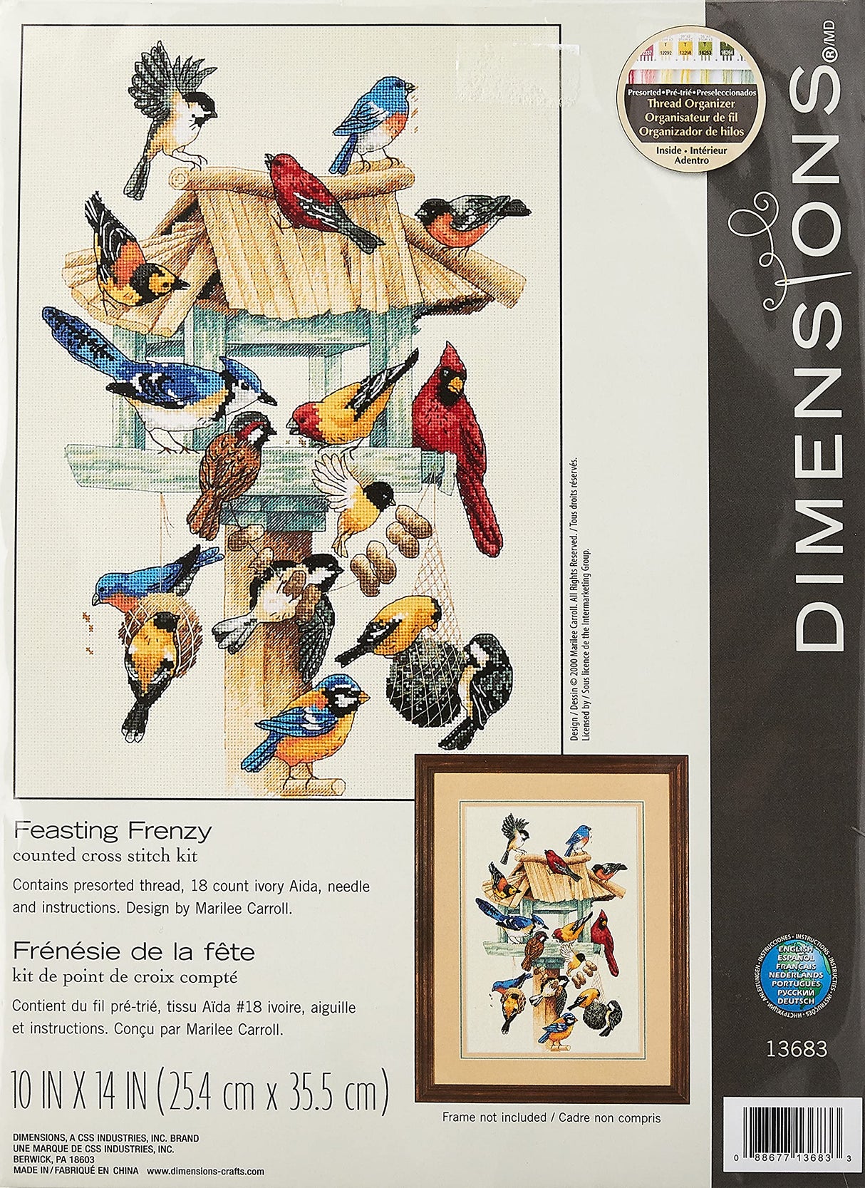 Dimensions 'Feasting Frenzy' Birds Counted Cross Stitch Kit, 18 Count Ivory Aida, 10'' x 14'' Dimensions
