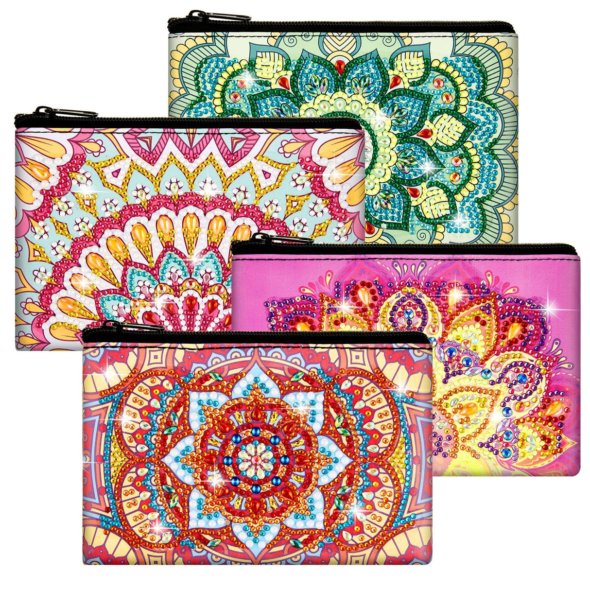 Silkfly 4 Pcs Diamond Painting Art Makeup Bags DIY Purses Toiletry 5d Handmade Double Design Diamond Painting Cosmetic Bags Bulk with Zipper Rhinestone Accessories for Women(Mandala) Silkfly