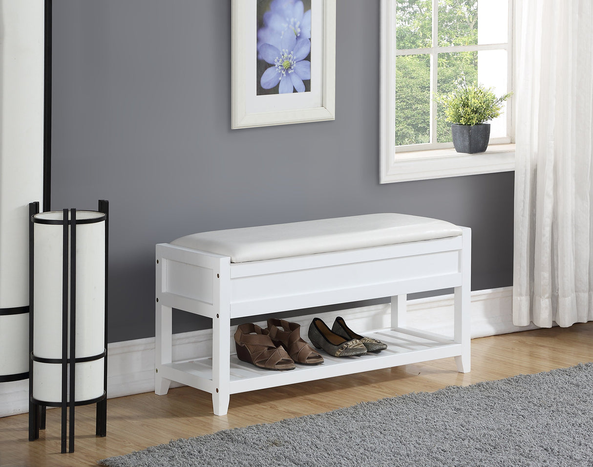Roundhill Furniture Rouen Clean White Seating Bench with Shoe Storage, Roundhill Furniture