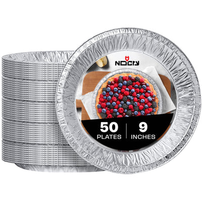 NoCry Premium Disposable Pie Pans (50 Pack) — 9 Inch Foil Aluminum Tins with Full Curl Lip for Baking Delicious Tarts or Crispy Pastry Crusts — Lightweight Yet Sturdy — Even Heat Distribution
