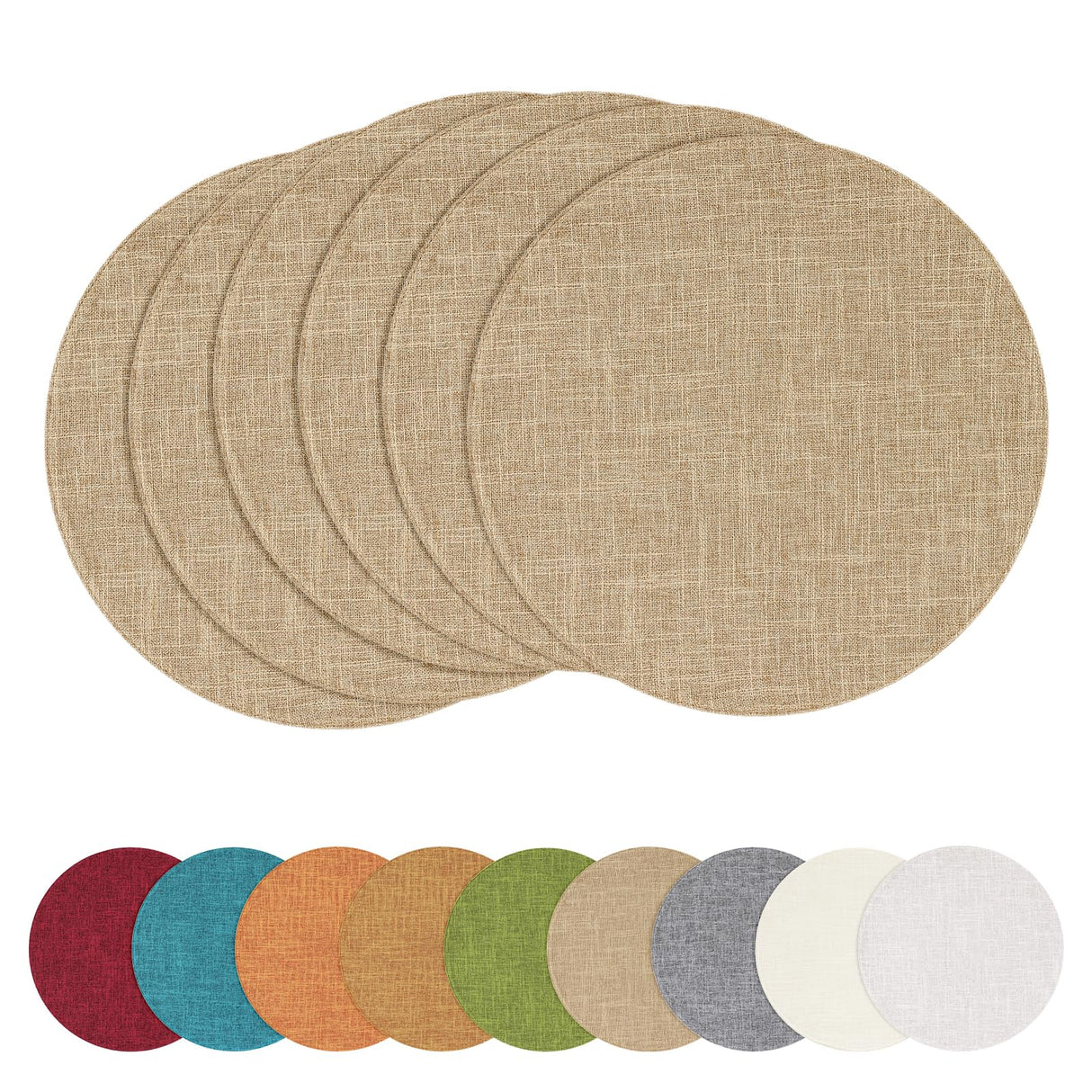 homing 15 Inch Round Cloth Placemats Set of 6, Cotton Linen Blend Washable Table Mats, Farmhouse Dining Place Mats for Indoors & Outdoors, Easy to Clean, Linen homing