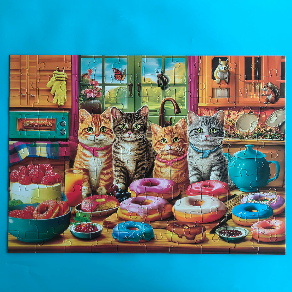Extra Large Pieces Jigsaw Puzzles for Adults - 100 Piece Puzzles for Kids Ages 8-10 10-12 - Large Piece Puzzles for Seniors - Kitchen Kittens and Donuts Mulic