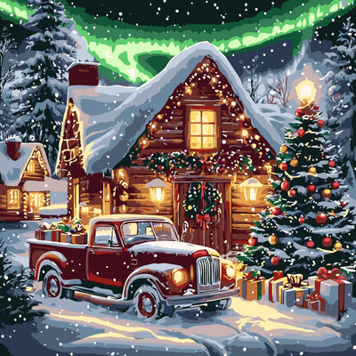 Christmas Paint by Numbers Kit for Adults, Red Truck Paint by Numbers Kits for Adults Beginners, Acrylic Painting for Home Wall Decor 16x16 inch