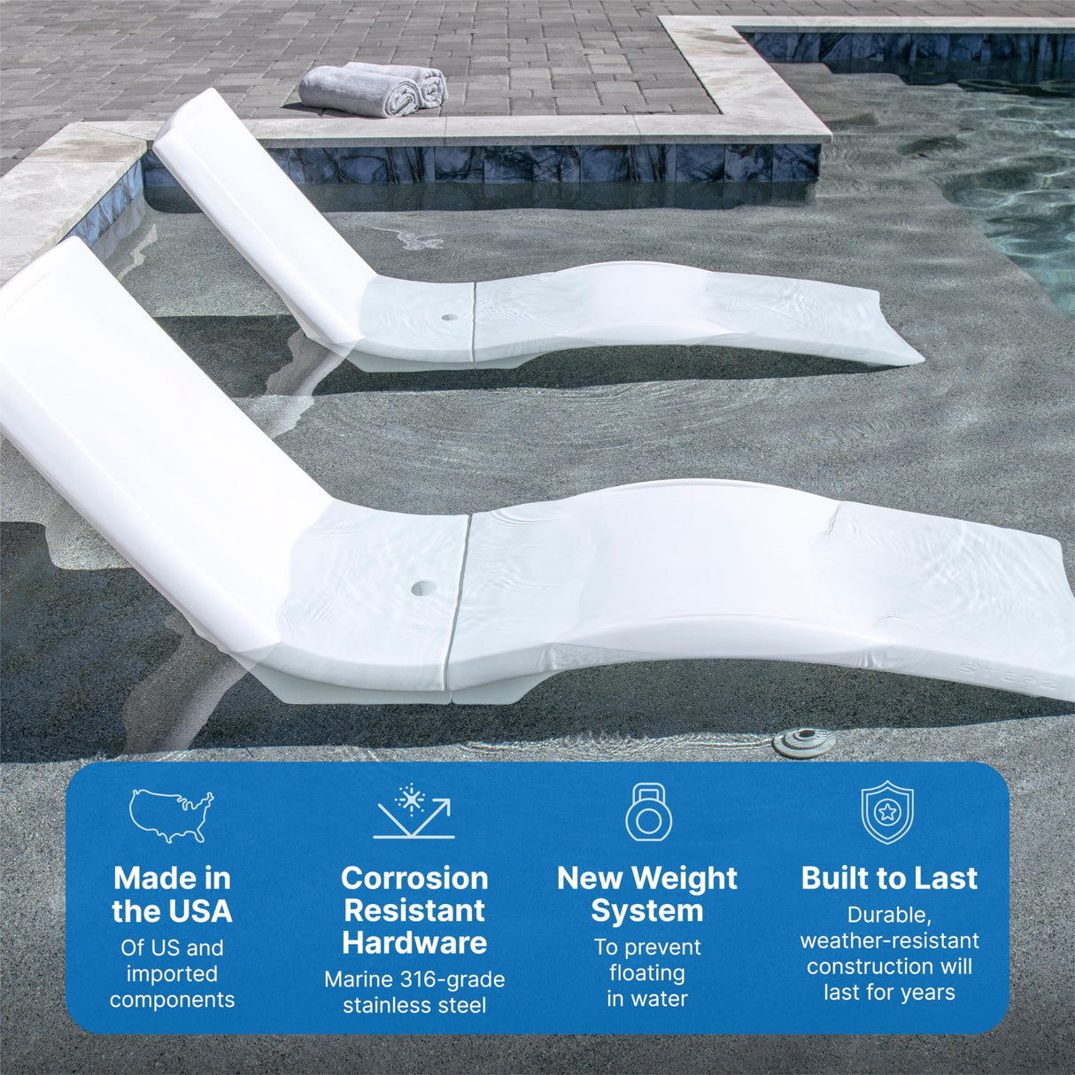 Step2 Vero Pool Lounger, Fade-Resistant, Waterproof Patio Furniture, Pool Lounge Chair for Sun Shelf, Use in Pools with Shelves Up to 9-Inches Deep or Outside Pool Deck, Weighted, White Step2