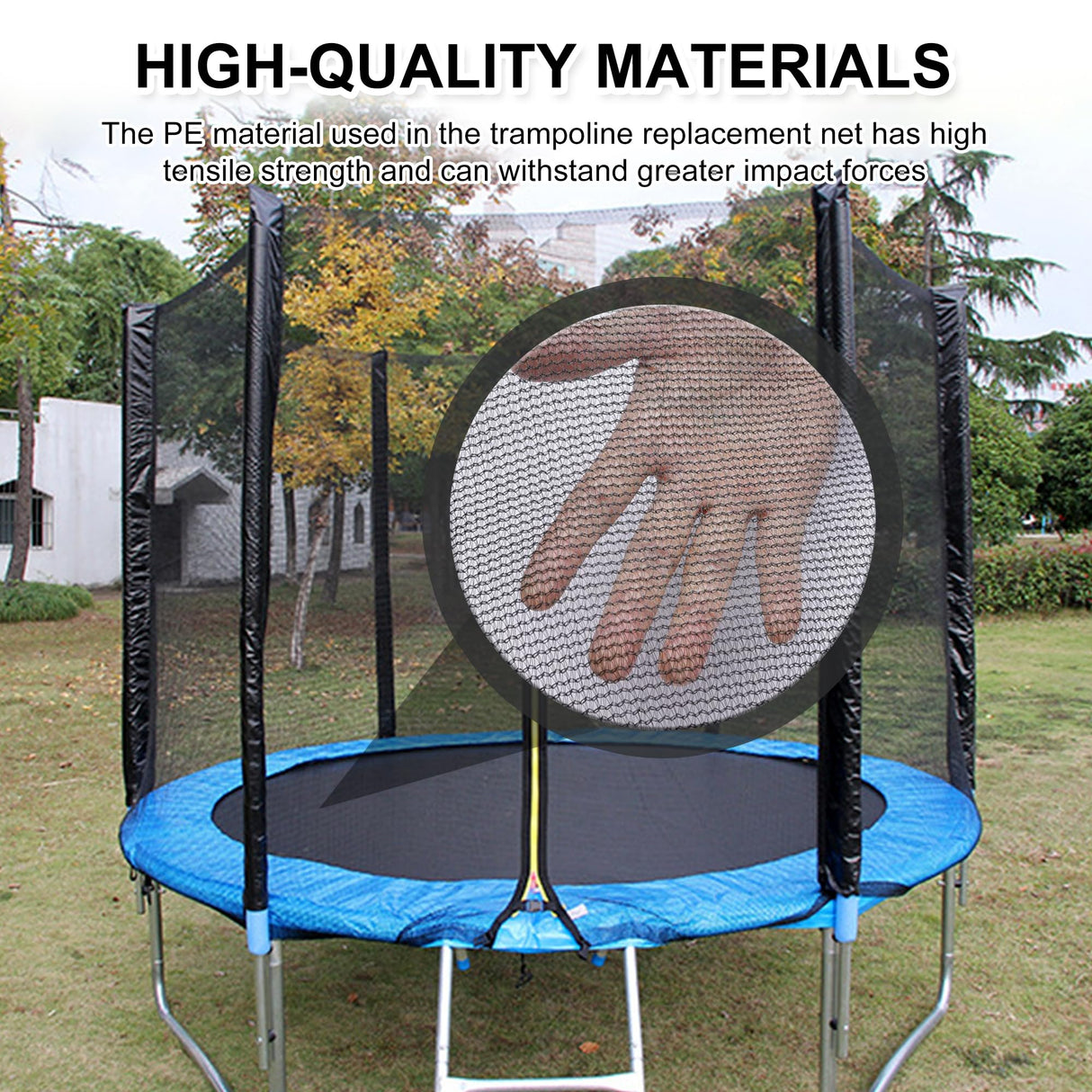 SUOGROLI Trampoline Safety Net, 4/4.6/5/6/8/10/12/13/14/16FT Garden Trampoline Replacement Fences, Kids Protective Net,244cm-6Poles-8ft,Black SUOGROLI