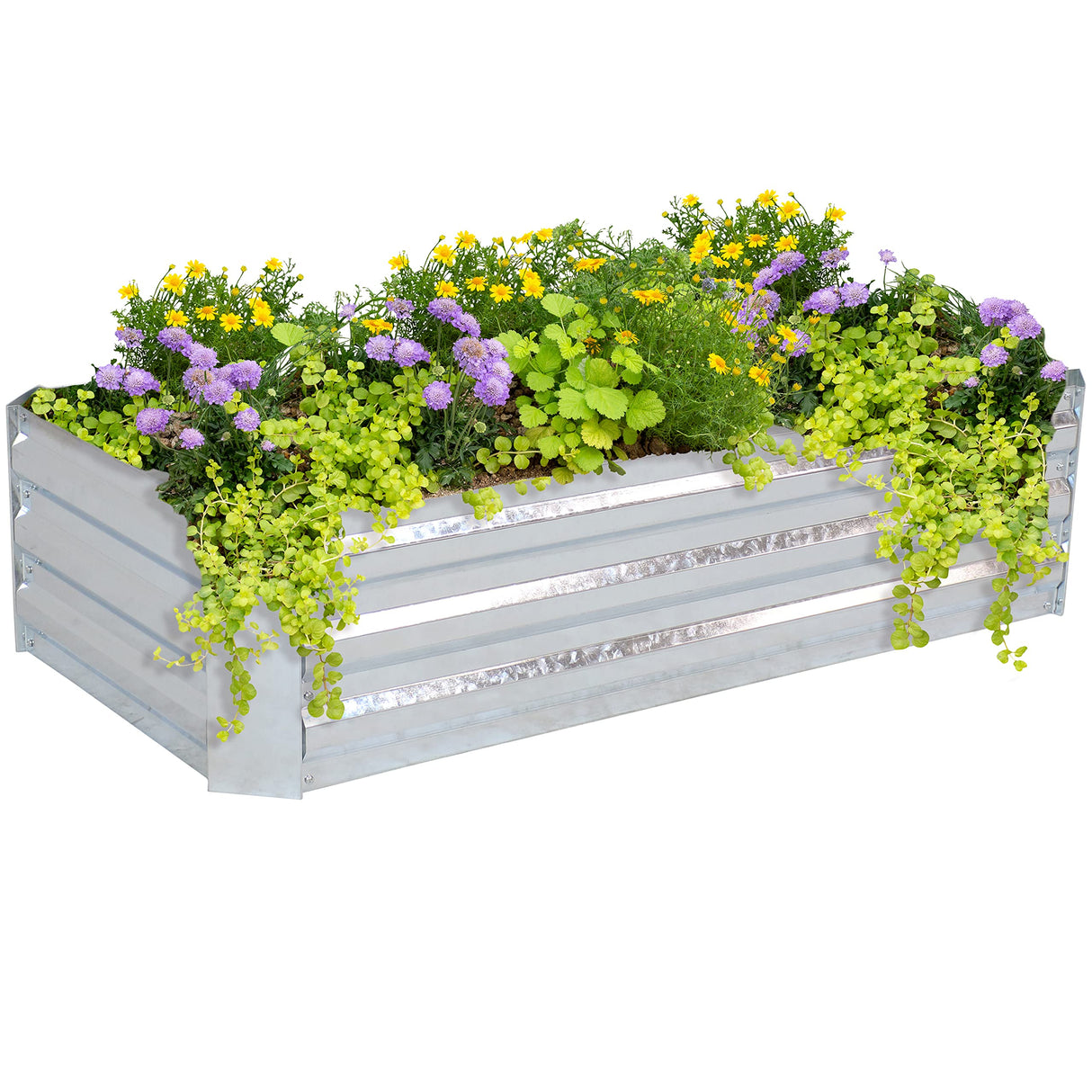 Sunnydaze 11.75" H Raised Metal Garden Bed - Galvanized Raised Garden Bed Outdoor for Vegetables and Flowers - Woodgrain - 4' x 2' Silver Sunnydaze