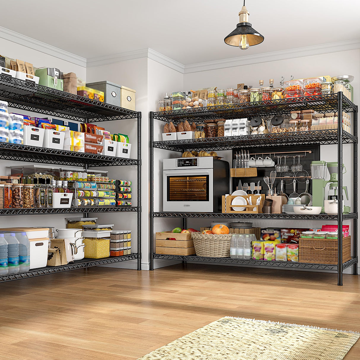 REIBII 2560LBS Storage Shelves 55.5"W Metal Shelving Unit 4 Tier Wire Shelving Commercial Adjustable Garage Shelving Heavy Duty for Storage Rack for Pantry, Garage, Kitchen, 55.5"W x 18"D x 55.5"H REIBII