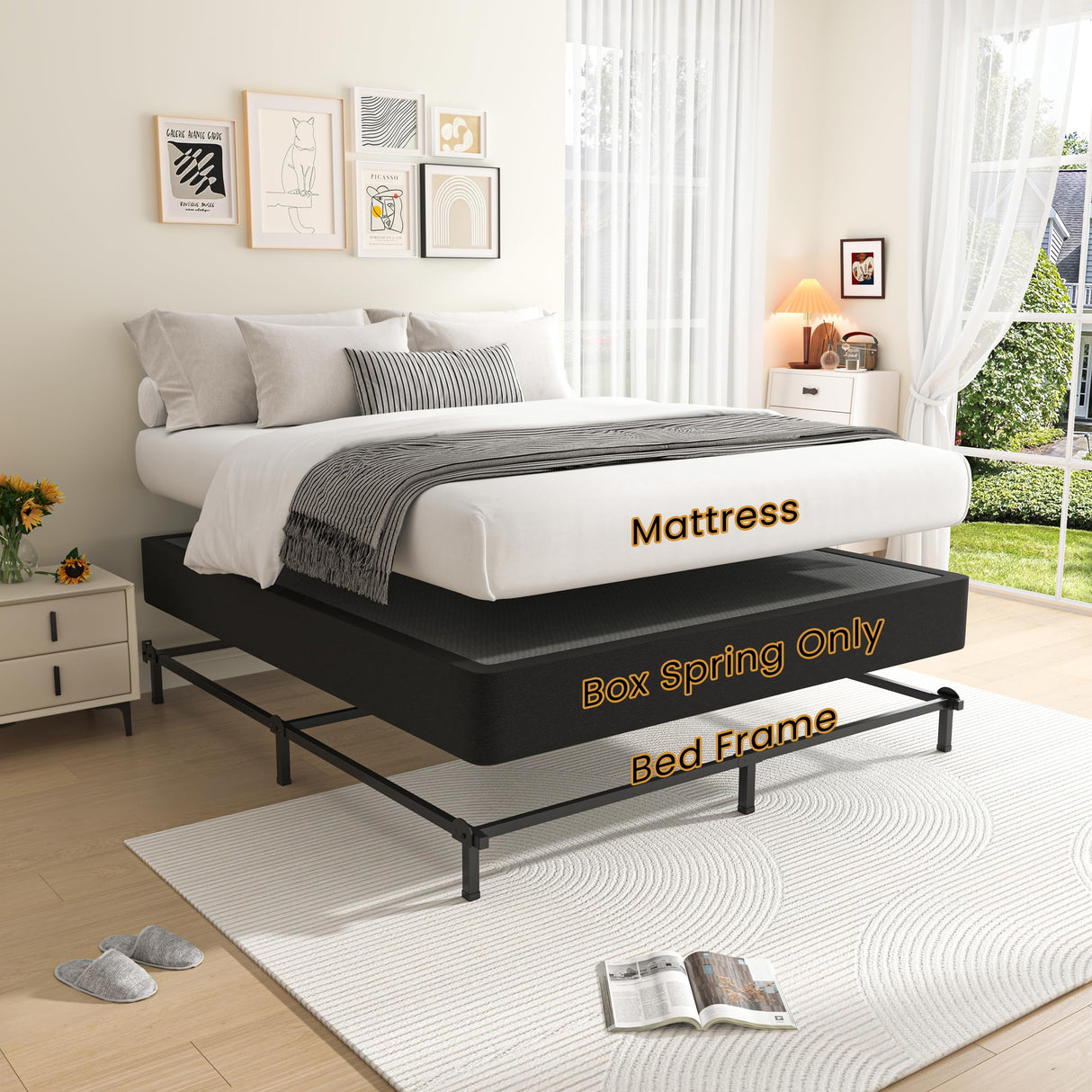 MAF Box Springs King Size 10 Inch, High Profile King Box Spring 3500 lbs Black Heavy Duty Metal Mattress Foundation with Easy Clean Fabric Cover, Easy Assembly MAF