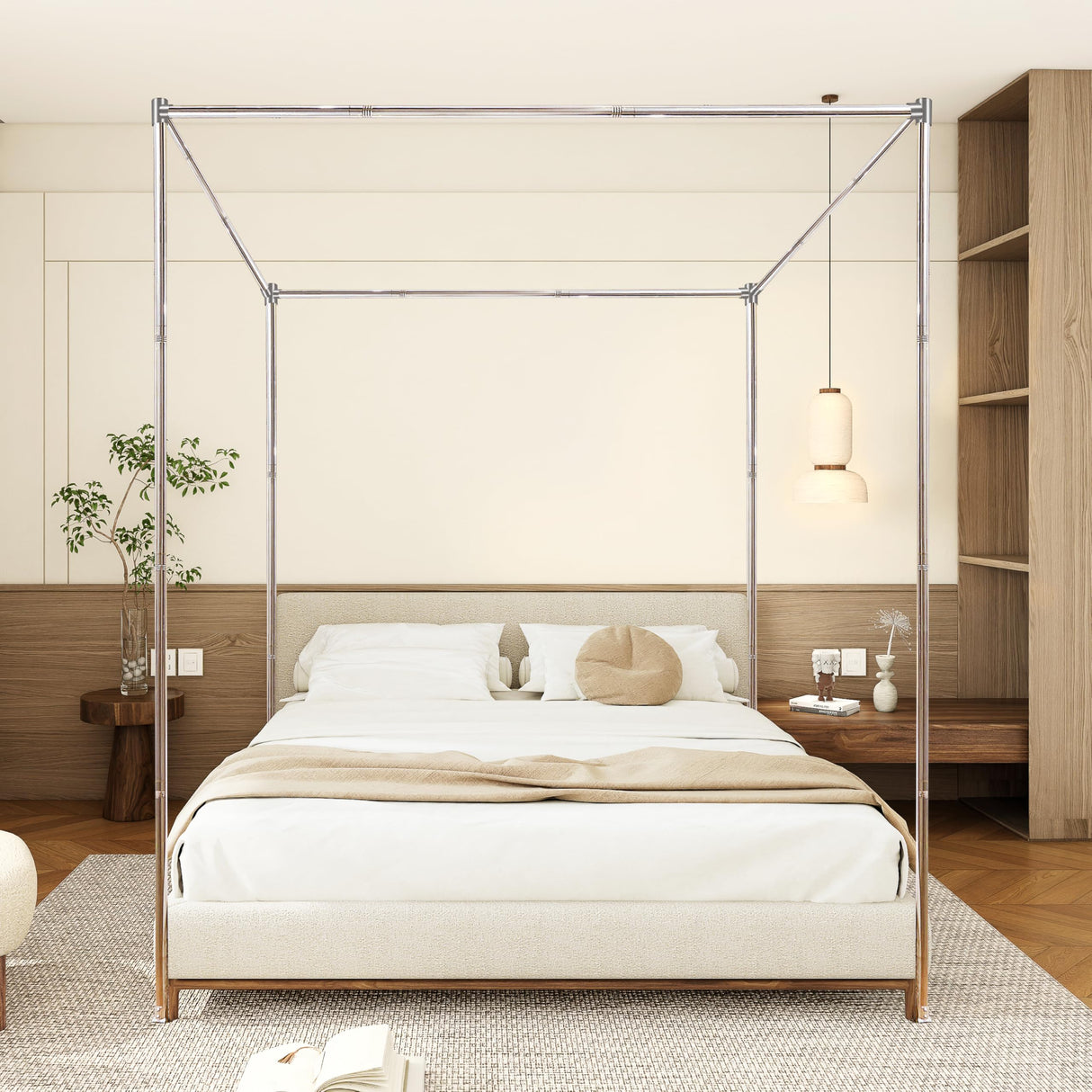 Canopy Bed Frame King Size Stainless Steel Canopy Poles for Bed, Canopy Bed Curtains King Bed Canopies & Drapes for 4 Corner Metal Bed Wood Bed Bedroom Decor ForestSource