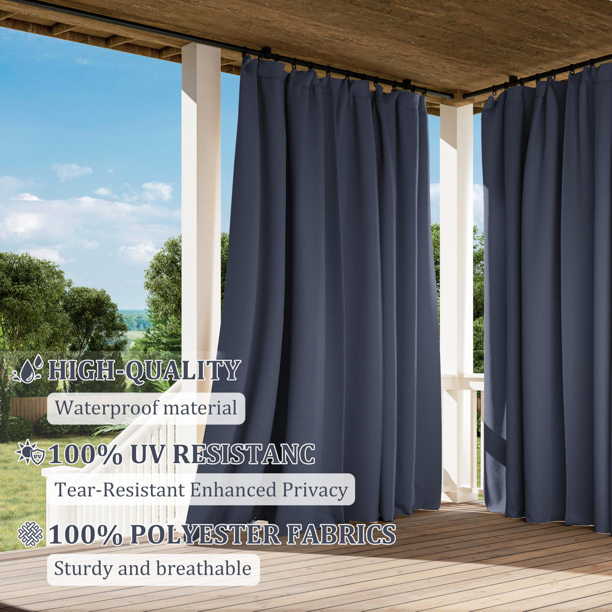 Kimunuk Gazebo Universal Replacement Privacy Curtain,10'X13' Gazebo Outdoor Waterproof Curtains, 4-Panels Sidewall Curtains with Double Zipper for Patio, Garden and Backyard (Only Curtains, Navy Blue) Kimunuk